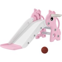 AIYAPLAY 3 in 1 Kids Slide with Climber, Basketball Hoop and Ball, Giraffe Shape Climber Slide for Indoor Kids Age 1-3, Pink
