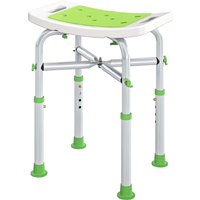 HOMCOM Tabouret de douche chaise de douche - assise rembourré et réglable, patins à ventouses antidérapants, en aluminium vert