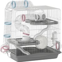 PawHut Cage hamster, cage rongeur à 3 niveaux, roue d'exercice, tunnel, gamelle, niche et rampe d'accès, 45 x 30 x 45 cm, gris