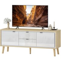 HOMCOM Meuble TV, meuble télé pour jusqu'à 55 pouces, 2 portes à haute brillance, 2 tiroirs silencieux, 120 x 35 x 50 cm, blanc