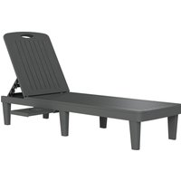 Outsunny Lot de 2 chaises longues de jardin en plastique PP avec plateau latéral, inclinables à 5 positions, gris