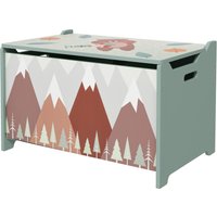 ZONEKIZ Coffre à jouet enfant coffre de rangement enfant couvercle rabattable motif de forêt coins arrondis 60 x 37 x 39 cm vert