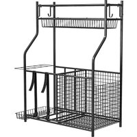 SPORTNOW Rangement d'équipements de sport, avec paniers, crochets amovibles, sangles élastiques, 92 x 42 x 109 cm, noir