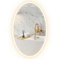 HOMCOM Miroir salle de bain avec éclairage 80 x 50 cm, miroir LED ovale, anti-buée, 3 couleurs lumière, dimmable, transparent