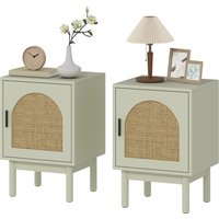 HOMCOM Lot de 2 tables de chevet, table de nuit avec porte en résine tressée, étagère réglable 40 x 35 x 58 cm, vert clair