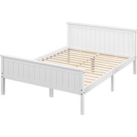 HOMCOM Cadre de lit 150 x 210 cm, lit simple en bois massif avec sommier à lattes tête et pied inclus, assemblage facile, blanc