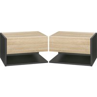 HOMCOM Lot de 2 Tables de Chevet murales - Lot de 2 Tables de Nuit - tiroir Coulissant, étagère, Bicolore Aspect chêne Noir Aosom France