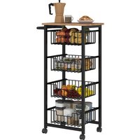 HOMCOM Chariot de rangement à 5 niveaux, desserte à roulettes, 4 paniers coulissants et plateau, 49,5x31x91cm, chêne et noir