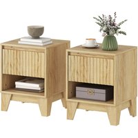 HOMCOM Lot de 2 tables de chevet étroite, table d'appoint compartiment ouvert 1 tiroir, panneaux cannelés 43x40x55cm naturel