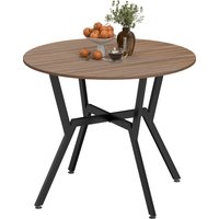 HOMCOM Table de salle à manger rond, table de cuisine, deux places, cadre en acier, dim. Ø 90 x 76H cm, marron, noir