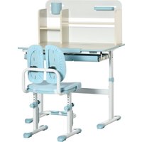 HOMCOM Ensemble bureau et chaise pour enfants hauteur réglable et plateau inclinable 0-60° table 80 x 52 x 88-109 cm bleu