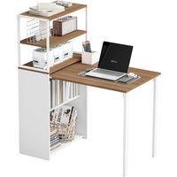 HOMCOM Bureau d'ordinateur pliable avec étagères de rangement à 4 niveaux, bureau avec 2 niches, 105 x 60 x 127 cm, chêne blanc
