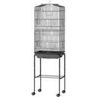 PawHut Cage à oiseaux sur pied volière oiseaux sur roulettes toit ouvrant 3 perchoirs étagère inférieure 46,5x36x157cm noir