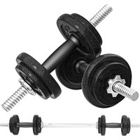 SPORTNOW Ensemble d'haltères 2-en-1 20kg poids réglable kit haltères musculation barre d'extension poignée antidérapante noir