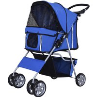 PawHut Poussette buggy pliable animaux porte-gobelet panier de rangement tissu 600D Oxford acier 75 x 45 x 97 cm bleu