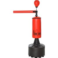 HOMCOM Sac de frappe boxe autoportant punching ball brunier 3 en 1 revêtement revêtement synthétique dim. 88L x 48l x 155-205H cm rouge noir