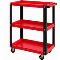 HOMCOM Chariot d'atelier servante atelier à 3 niveaux, poignée latérale et roulettes verrouillables, 70,5x35x82,5cm, rouge