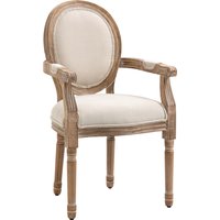 HOMCOM Chaise de salle à manger médaillon style Louis XVI bois massif patiné sculpté tissu lin beige - 49 x 56 x 96 cm