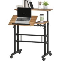 HOMCOM Bureau assis debout bureau réglable en hauteur 70 x 60 cm à roulettes avec plateau inclinable cadre en métal marron