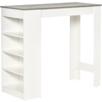 HOMCOM Table de bar pour 2 personnes, table haute mange debout avec 4 étagères ouvertes, 115x50x102,7cm, blanc et gris