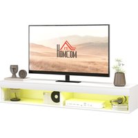HOMCOM Meuble TV suspendu mural avec éclairage LED pour téléviseurs jusqu'à 75 pouces, étagères, 180L x 40l x 30H cm, blanc