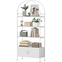 HOMCOM Étagère de rangement, bibliothèque arquée à 4 niveaux avec placard double porte, 80 x 30 x 187 cm, blanc
