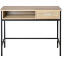 HOMCOM Bureau secrétaire bureau informatique design industriel casier + tiroir coulissant châssis métal noir plateau chêne clair Aosom France