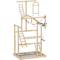 PawHut Aire de jeux pour oiseaux, terrain de jeu pour perroquet, échelles, jouet à chaîne, plateau, 48x38x95cm, bois naturel