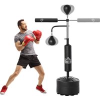 HOMCOM Sac de frappe boxe autoportant punching ball brunier 3 en 1 Doté de 2 punching ball HDPE 88 x 50 x 160-230 cm noir