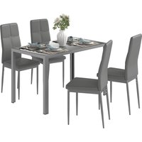 HOMCOM Ensemble table à manger avec 4 chaises, table de cuisine avec chaises en cuir synthétique, 120 x 70 x 75 cm, gris