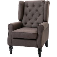 HOMCOM Fauteuil de salon capitonné avec assise large, pieds en bois, style classique, grand confort, 74 x 86 x 102 cm, marron