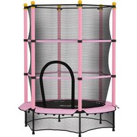 HOMCOM Trampoline Enfant Ø 1,40 × 1,90H m Filet de sécurité Porte zipée Couvre-Ressorts 6 poteaux rembourrés Inclus Rose