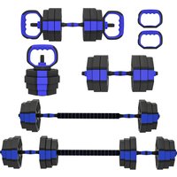 SPORTNOW Ensemble d'haltères musculation 4 en 1 haltère réglable 25 kg kettlebell, barre de musculation support pour pompes bleu