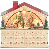 HOMCOM Calendrier de l'Avent lumineux, calendrier de l'Avent à remplir, 24 tiroirs, scène de village, 36x10x34cm, bois naturel