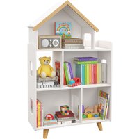 ZONEKIZ Étagère de rangement pour jouet enfant et livres forme de maison 3 niveaux 65 x 25 x 108,5 cm blanc et naturel