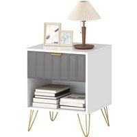 HOMCOM Table de chevet, table d'appoint compartiment ouvert, tiroir et poignée, pieds en acier, 45 x 40 x 55, blanc