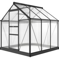 Outsunny Serre de jardin polycarbonate 3,65m² 190 x 192 x 201 cm résistant aux UV fondation renforcé gouttière Gris