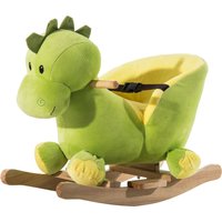 HOMCOM Jouet à bascule dinosaure ceinture de sécurité effet sonore 32 chansons bois peluche verte