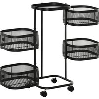 HOMCOM Resserre 4 paniers rotatifs sur roues, chariot à légumes et fruits, plateau, étagère en fil d'acier, 33x33x77cm, noir