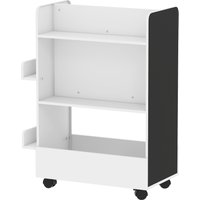 AIYAPLAY Bibliothèque pour enfant modulable, avec roulettes, rangement livres, étagères pour 3 à 8 ans en bois, MDF noir, blanc Aosom France