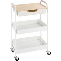 HOMCOM Desserte cuisine avec 3 niveaux et roulettes 43,9 x 30,5 x 75,6 cm acier blanc