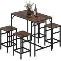 HOMCOM Ensemble Industriel Table Haute + 4 Tabourets Bois Chêne Métal Noir Aosom France