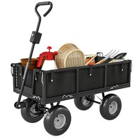 Outsunny Chariot de jardin 300 Kg chariot remorque avec bâche amovible et poignée rotative à 180°, parois rabattables, noir