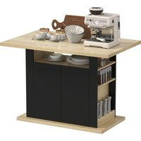 HOMCOM Table à manger ilot central cuisine avec grand plan de travail 4-6 personnes placard 4 portes 110 x 70 x 75,5 cm noir