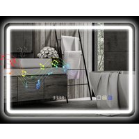 HOMCOM Miroir salle de bain Bluetooth avec éclairage LED 50 x 70 cm, miroir lumineux mural avec horloge, antibuée, argenté