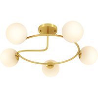 HOMCOM Plafonnier lustre moderne, luminaire plafonnier à 5 lumières avec culot G9, montage semi-affleurant, doré et blanc