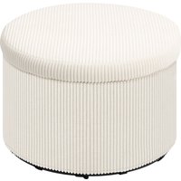 HOMCOM Pouf coffre rangement, tabouret rond, pouf repose-pieds en velours côtelé, charge 120 Kg, Ø 60 x 41 cm, beige