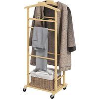 HOMCOM Portant à vêtements sur roulettes, porte-manteaux en bambou, double cintre intégré, 47 x 33,7 x 105,5 cm, bois naturel