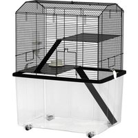 PawHut Cage hamster cage rongeur 3 étages avec roulettes plate-forme et échelle en fil d'acier 57 x 43 x 74 cm noir