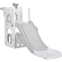 AIYAPLAY Toboggan pour enfants 5 en 1 avec panier de basket escalade télescope espace de rangement 70 x 177 x 92 cm gris